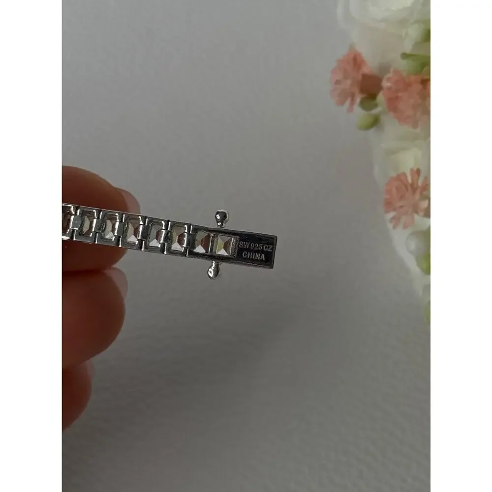 Elegant 925 Sterling Silver CZ Bracelet Length 8 Inch